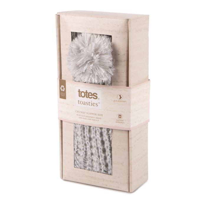 totes toasties® Ladies Luxury Sparkle Slipper-Sox With Pom Grey Extra Image 1